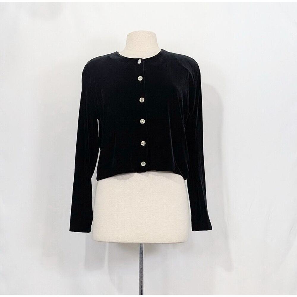 Vintage 90s Jacket Black Cropped Velour Button Front Women's Size 10